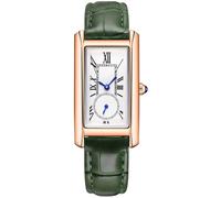 ALANTOP Stylish Women Quartz Watch - Rectangle Dress Watch with Leather Strap, Blue Crystal Crown, Water-Resistant, Elegant Design (Rose Green)