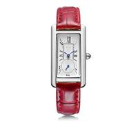 ALANTOP Stylish Women Quartz Watch - Rectangle Dress Watch with Leather Strap, Blue Crystal Crown, Water-Resistant, Elegant Design (Silver Red)