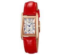 ALANTOP Stylish Women Quartz Watch - Rectangle Dress Watch with Leather Strap, Blue Crystal Crown, Water-Resistant, Elegant Design (Small-Red)