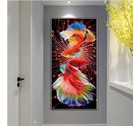 Alaoan Diamond Art Painting Kits Full Drill, Red Koi Carp Diamond Painting, 5D Large Diamond Painting Square Embroidery Cross Stitch Crystal Art Painting by Numbers Kit for Home Wall Decor 30x60cm