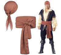 Alaoo 2 Pcs Pirate Costume Accessories Sets, Pirate Captain Accessories with Bandana Sash Belt, Medieval Renaissance Corsair Costume for Halloween Corsair Party, Dark Brown