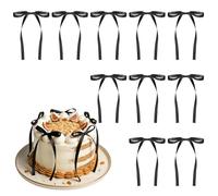 Alaoo 25Pcs Black Bowknot Cake Toppers,Happy Birthday Cupcake Topper Bow Cake Decorations for Birthday Wedding Party Wedding Anniversary Party Supplies Black