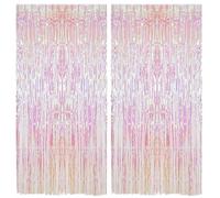 Alaoo 2PCS 2M Tinsel Curtain, Aluminum Foil Fringe Curtain, Hanging Door Streamers, Party Streamers Curtains Decorations for Birthday Party Wedding Graduation Christmas Photo Backdrop, Pink