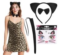 Alaoo 3 PCS Ears Headband Set, Hair Bands, Animal Ears Costume, Contains Plush Ears, Tail, Bow Tie, Tattoo Stickers, Fancy Dress, Animal Cosplay, Birthday Party, Halloween, Party Gifts, Black Cat