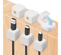 Alaoo 6 Pack Magnetic Desk Cable Clip Management, Cord Organizer Holder, Desk Cable Tidy,Self Adhesive Wire Holder for Desk, Magnetic Cable Organiser for Home Office, White