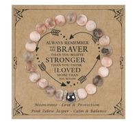 Alaoo Anxiety Bracelet, Natural Pink Stone Bracelet, Crystal Pink Healing Zebra Bracelets, Elastic Crystal Beads Bracelets, Christmas Birthday Gifts for Women Girls Friend Sister Mom (Pearl)