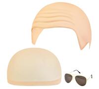 Alaoo Bald Skin Head Cap, 3 PCS Bald Head Skull Wig Cap with Hairnet Sunglasses, Fancy Dress Cosplay Hat Costume Accessory for Stage Plays, Movies, Club Activities Halloween Party