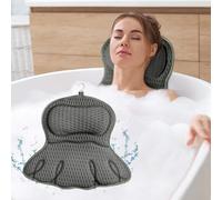 Alaoo Bath Pillow, 4D Luxury Bath Bathtub Pillow & Bath Ball Set, Ergonomic Mesh SPA Tub Pillow, with Non-Slip Suction Cups Ergonomic Home Spa Headrest for Relax Body Head, Neck (Octopus Shape, Gray)