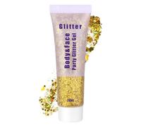 Alaoo Body Glitter Gel, 20ml Holographic Mermaid Sequins Chunky Cosmetic Face and Body Gel, Sparkling Festival Party Lotion for Face, Eye, Hair, Nail DIY Art (Gold)