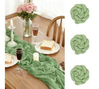 Alaoo Boho Gauze Runner, 3PCS 90 * 300cm Sheer Cheese Cloth Table Runner, Boho Gauze Wedding Table Runners for Fall Autumn Decor Wedding Party Baby Bridal Shower Birthday Decorations, Light green