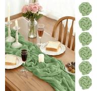 Alaoo Boho Gauze Runner, 6PCS 90 * 300cm Sheer Cheese Cloth Table Runner, Boho Gauze Wedding Table Runners for Fall Autumn Decor Wedding Party Baby Bridal Shower Birthday Decorations, Light green