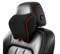 Alaoo Car Neck Support Pillow, Car Seat Headrest for Relieving Neck Fatigue with Adjustable Strap, Soft Memory Foam and Breathable Removable Cover for Passenger or Driver, Black with Red Trim