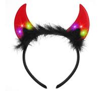 Alaoo Devil Horns Head Band with Feather, Halloween Devil Ears,Carnival Hair Band Headdress with LED for Glow Hair Accessories for Halloween, Masquerade and Role Play,Black Red