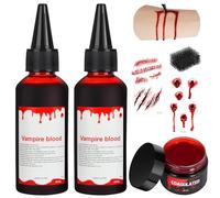 Alaoo Fake Blood Set, 6PCS Halloween Fake Blood Makeup Kit with Scar Stickers, Realistic Special Effect Makeup for Vampire Zombie Theatre Special Effects Realistic Blood