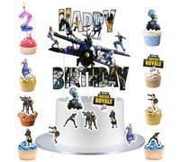 Alaoo Game Cake Toppers,2ed Video Game Happy Birthday Cake Topper for Birthday Party Supplies,Mini Topper Sticks for Kids Men,Video Themed Parties Birthday Decorating