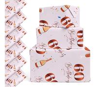 Alaoo Gift Box Wrapping Paper, 6 Sheets 60th Birthday Gift Wrap Paper, 70x50cm Happy Gift Wrap, Birthday Paper for Birthday Party Decorations, Pink