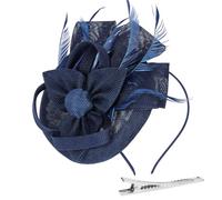 Alaoo Ladies Fascinator-Hat, Mesh Flower Feather Fascinator-Headband, Women Fascinating-Hats, Party Costume Headwear for Wedding, Tea Party, Cocktail Race, Valentine's Day (Shamrock-Navy Blue)