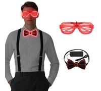 Alaoo LED Light Up Glasses Glow, 2Pcs Light Up Bow Ties with 3 Flash Modes LED Glow, Adjustable Illuminated Costume Accessory for Carnival, Music, Festival, Wedding, Halloween, Bachelor Party Red