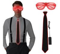 Alaoo LED Light Up Glasses Glow, 2Pcs Light Up Neckties with 3 Flash Modes LED Glow, Adjustable Illuminated Costume Accessory for Carnival, Music, Festival, Wedding, Halloween, Bachelor Party Red