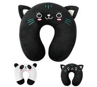 Alaoo Neck Pillow, Memory Foam Kids Travel Pillow for Children and Adults Support Heads Soft U-Shaped Head Neck Protector for Airplane Camping Car Sleeping, Black Cat Pattern