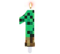 Alaoo Numbers Birthday Candles, Green Mosaic Birthday Candle, Birthday Candles Checkered Number 1 for TNT Themed Party Decorations Supplies