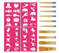 Alaoo Paint Brushes, 10Pcs Nylon Hair Paint Brushes with 4Pcs Rose Red Temporary Tattoo Stencil, Face Painting Brush for Acrylic Oil Watercolor Gouache Painting Face Paint Brushes for Children Adults