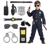 Alaoo Police Pretend Play Toys, 9Pcs Police Officer Role Play Kit Contains Glasses, Whistle, Watch, Baton, Grenade, Handcuffs, Police Badge, Walkie Talkie, Work ID, Fancy Dress Police Set