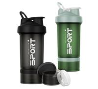 Alaoo Protein Shaker Bottle, 2Pcs Shaker Protein Shakes with Mix Ball Pill Organizer and Storage, Sports Water Bottle for Sports People Fitness Enthusiasts in Gym and Outdoor, Black and Green