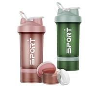 Alaoo Protein Shaker Bottle, 2Pcs Shaker Protein Shakes with Mix Ball Pill Organizer and Storage, Sports Water Bottle for Sports People Fitness Enthusiasts in Gym and Outdoor, Green and Pink