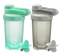 Alaoo Protein Shaker Bottle, 2PCS Shaker Protein Shakes with Plastic Stirring Ball, Sports Gym Supplement Protein Shake Bottle for Mixing Protein Shakes and Supplements, 500ml, Gray and Green
