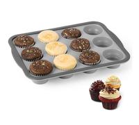 Alaoo Silicone Round Cake Mold, Silicon Muffin Tray 12 Cups, Nonstick 12 Cup Muffin Tray for Muffins Cupcakes Brownies Tarts Mince Pies Bakeware, 31x 22.2x 3cm Grey
