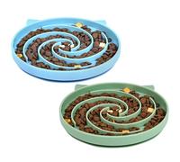 Alaoo Silicone Slow Feeder Cat Bowl, 2Pcs Anti Choking Puzzle Cat Food Bowl with Non-Slip Base, Silicone Dog Feeding Bowl for Puppies & Cats, Green+Blue