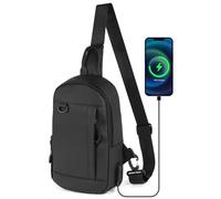 Alaoo Sling Bag Shoulder Backpack, Crossbody Man Bag Waterproof, Shoulder Bag with External USB Interface for Men Women to Hiking, Cycling, Travel, Camping, Black Upgraded