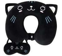 Alaoo Travel Pillow, Removable Memory Foam Kids Travel Pillow with Zips, Convenient & Portable U Shaped Neck Pillows with Cute Eye Mask for Adults Children for Home, Office, Sleeping (Black Panda)