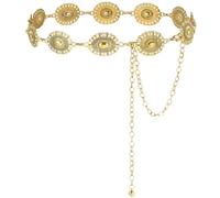 Alaoo Western Gold Metal Concho Chain Belt, Gold Chain Belt for Women, Western Cowgirl Waist Adjustable Vintage Belts, Boho Golden Waist Belts for Women Dresses Jean (B-130cm)