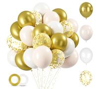 Alaoo White Gold Balloons, 60Pcs 12 Inch Balloons Set with Golden Confetti Balloon, Beautiful Balloon for Graduation Birthday Wedding Party Decorations, White Gold