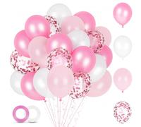 Alaoo White Pink Balloons, 60pcs Balloons Set with Pink Confetti Balloon, Beautiful Balloon for Graduation Birthday Wedding Party Decorations, Pearl Powder