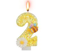 Alaoo Yellow Bee Birthday Candle, Girls Boys 2nd Birthday Party Cake Decorations, Cute Cupcake Toppers Number Candle Decorations for Birthday Party (Number 2)