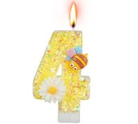 Alaoo Yellow Bee Birthday Candle, Girls Boys 4th Birthday Party Cake Decorations, Cute Cupcake Toppers Number Candle Decorations for Birthday Party (Number 4)