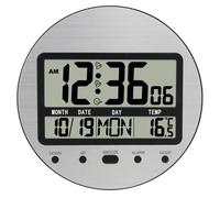 Alarllok Digital Wall Clock Battery Operated, Large Display with Temperature, Date, Day of The Week, Seconds, Round Wall Mount Digital Clock - Aluminum Metal Dial