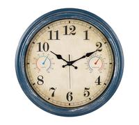 Alarllok Large Outdoor Clock with Thermometer & Hygrometer Combo, 16 Inch Vintage Blue Coastal Decor Waterproof Indoor Outdoor Wall Clocks for Patio, Pool, Garden, Backyard