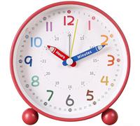 Alarm Clock, 1 Pack Student Silent Clock with Night Light Learning Time Educational Design for Children(Red)