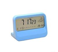 Alarm Clock, 13x5x9cm Transparent LCD Digital Bedside Clock with Date Temperature Humidity Display Snooze Timer for Home Office(Blue)