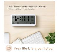 Alarm Clock, 8001-EN LCD with Snooze Function Night Lighting Mode Low Battery Indicator White Alarm Clock with Wireless Charging Digital Alarm Clock Desktop Digital Alarm Clock
