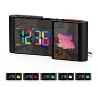 Alarm Clock,Alarm Clocks Bedside with Cute Cartoon,7.2''Large Mirror Clock,11 Colors Digital,10 Color RGB Cartoon,Week Display,Auto Dimming,Dual Alarms,USB Port,5 Levels Volume for Bedroom Table Decor