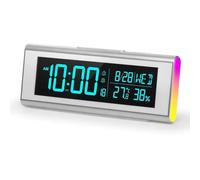 Alarm Clock Bedroom Alarm Clock With Atmosphere Light Gradient Color Cycle Temperature & Humidity Display Four-Level Digital Brightness Adjustment Snooze Function Hd Display (White)