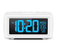 Alarm clock bedside,Digital clocks radio alarm for Bedrooms with Power cord,Large Big Numbers desk clock with Brightness Dimmer,7 Font colors, Dual Alarm(Buzzer/FM Radio) with Sleep Timer,Snooze