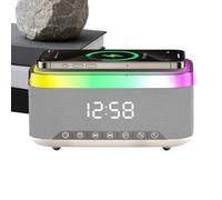 Alarm Clock, Bedside Table with Wireless Charger, Blüetoóth Speaker and White Noise Machine, Colour Changing Night Light, Snooze Digital Alarm for Bedroom, Night Time, Indoor Use