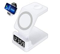 Alarm Clock Charging Station - Phone Charger Station Holder, Wireless Charging Dock | Digital Clock With USB Ports, LED Display, Magnetic Bracket Mobile Phone Wireless Charger, 10.6x7.2x10.8cm