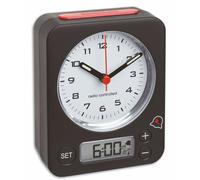 TFA Dostmann TFA 60.1511 Radio Controlled Alarm Clock Combo Various Colours Travel Alarm Clock Analogue Alarm (Black / Red)